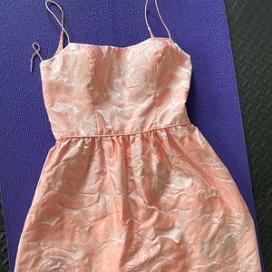 Aqua dress salmon color, textured roses, size 4, women’s